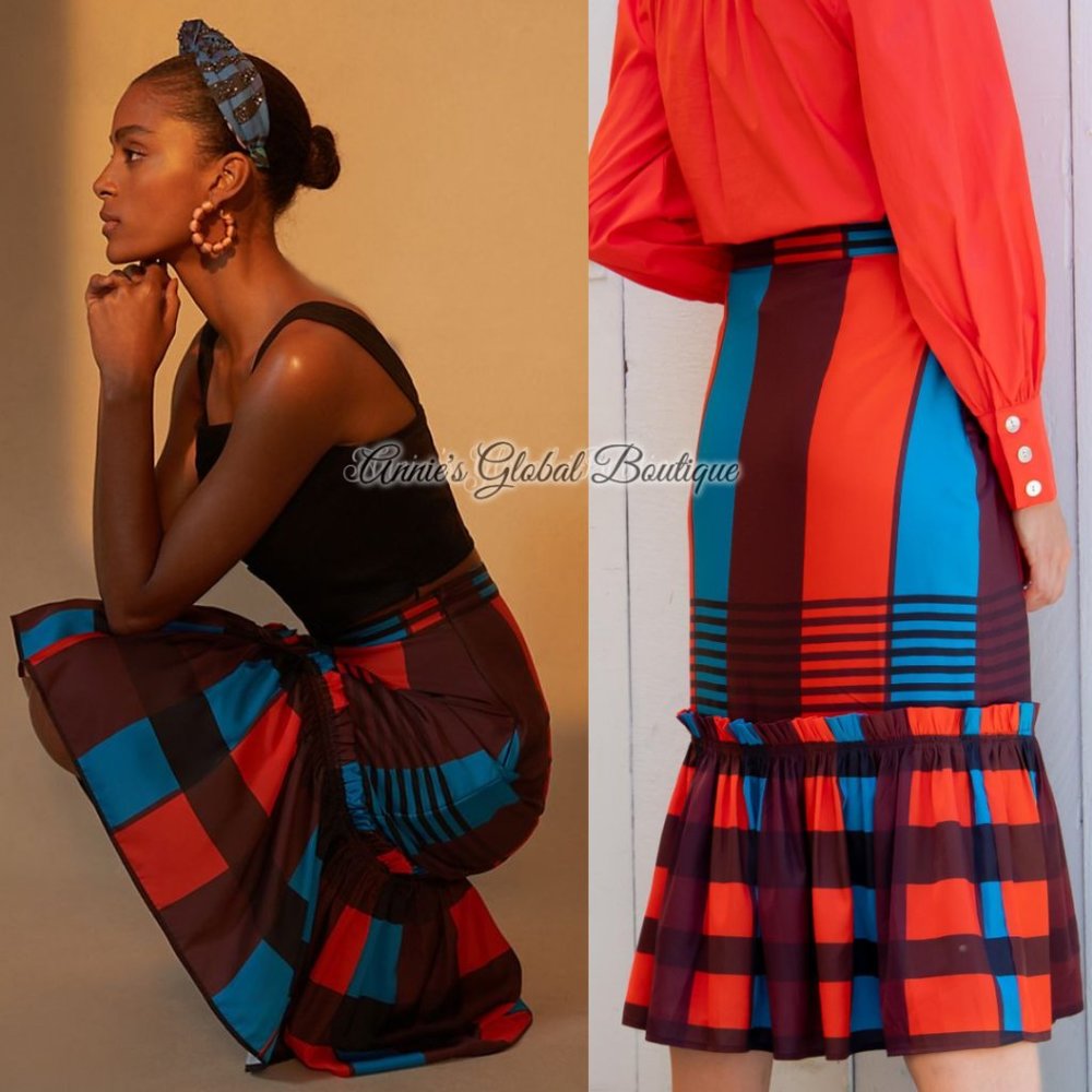 NWT ANTHROPOLOGIE Eva Franco Plaid Flounced Midi Skirt. Size 12 - Picture 13 of 16